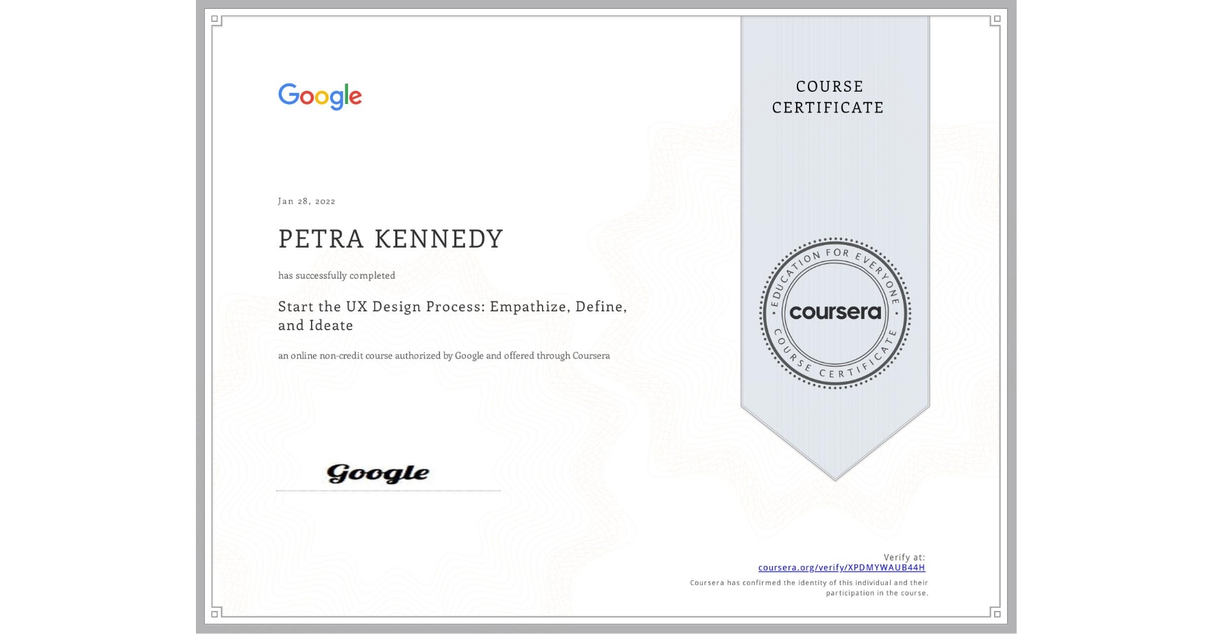 Google UX design certifikát - UX design proces