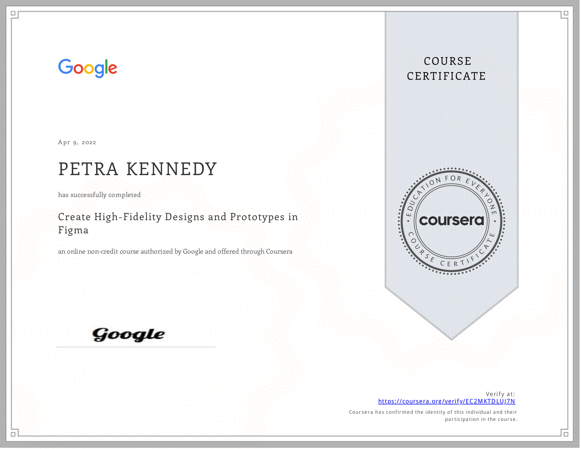 Google UX design certifikát - high fidelity prototypy